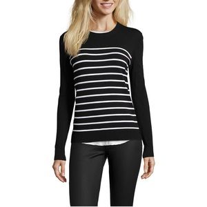 Theory Wesson Prosecco Black White Striped  Long Sleeve Sweater